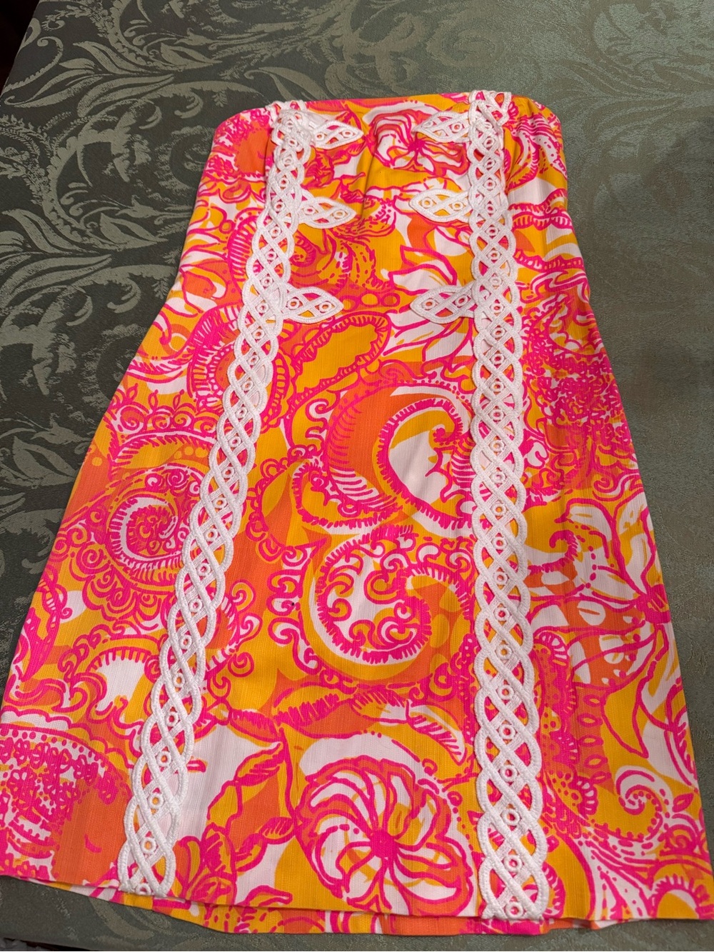 Lilly Pulitzer Bright Pink & Orange Paisley Lace-Trim Skirt- size 8
